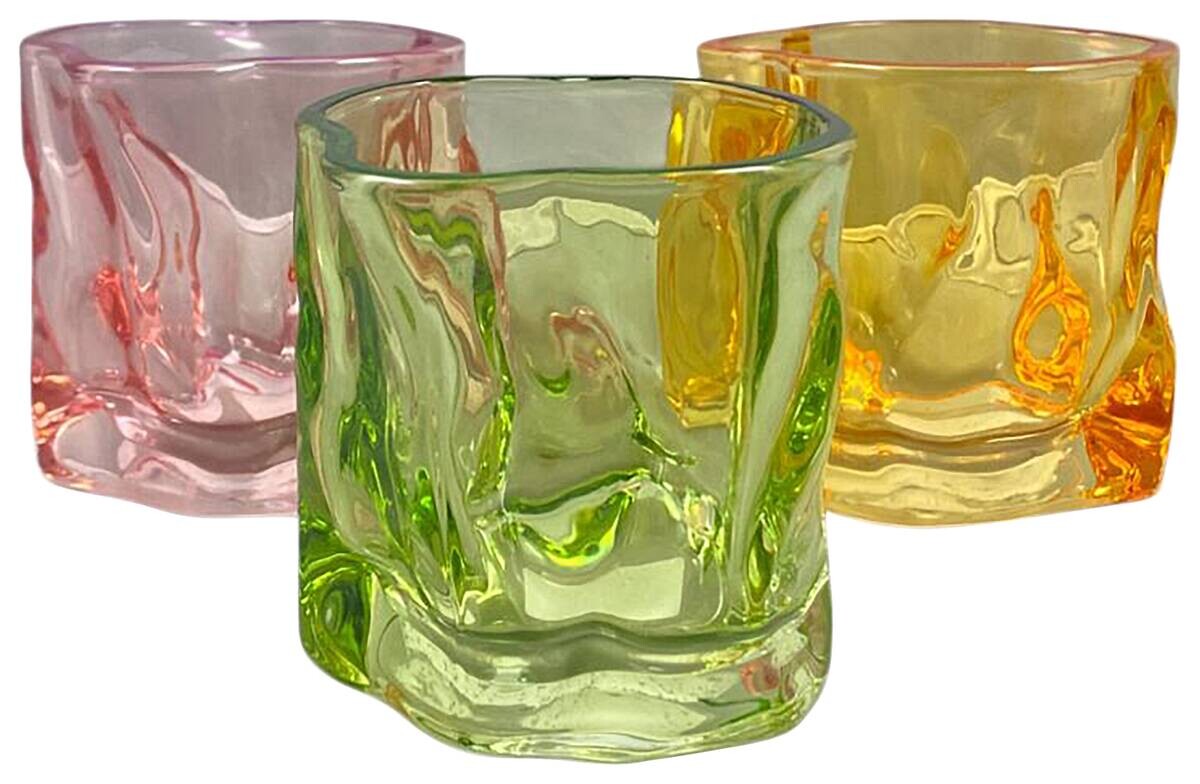 Windlicht rosa Glas B/H/L: ca. 9x9x8 cm