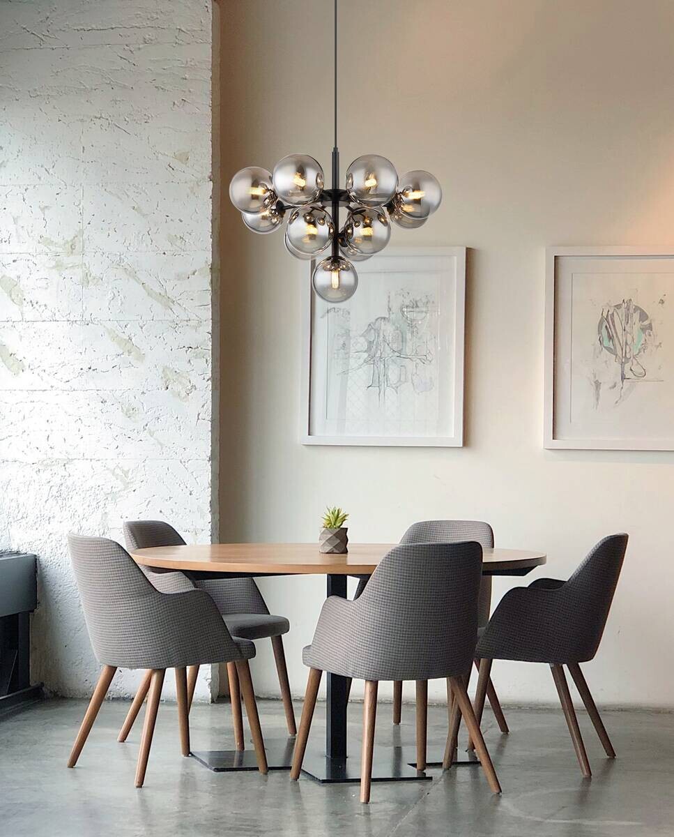 GLOBO Pendelleuchte grau mattschwarz Glas Metall H/D: ca. 120x56 cm G9 13 Brennstellen