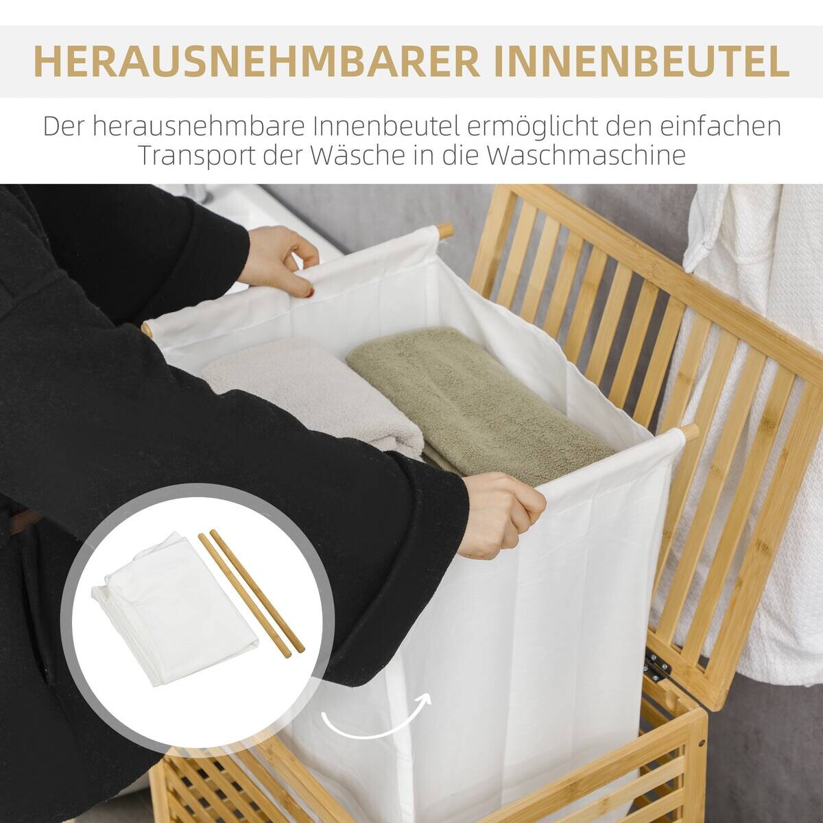 HOMCOM Wäschekorb natur Edelstahl B/H/L: ca. 36x60x50 cm
