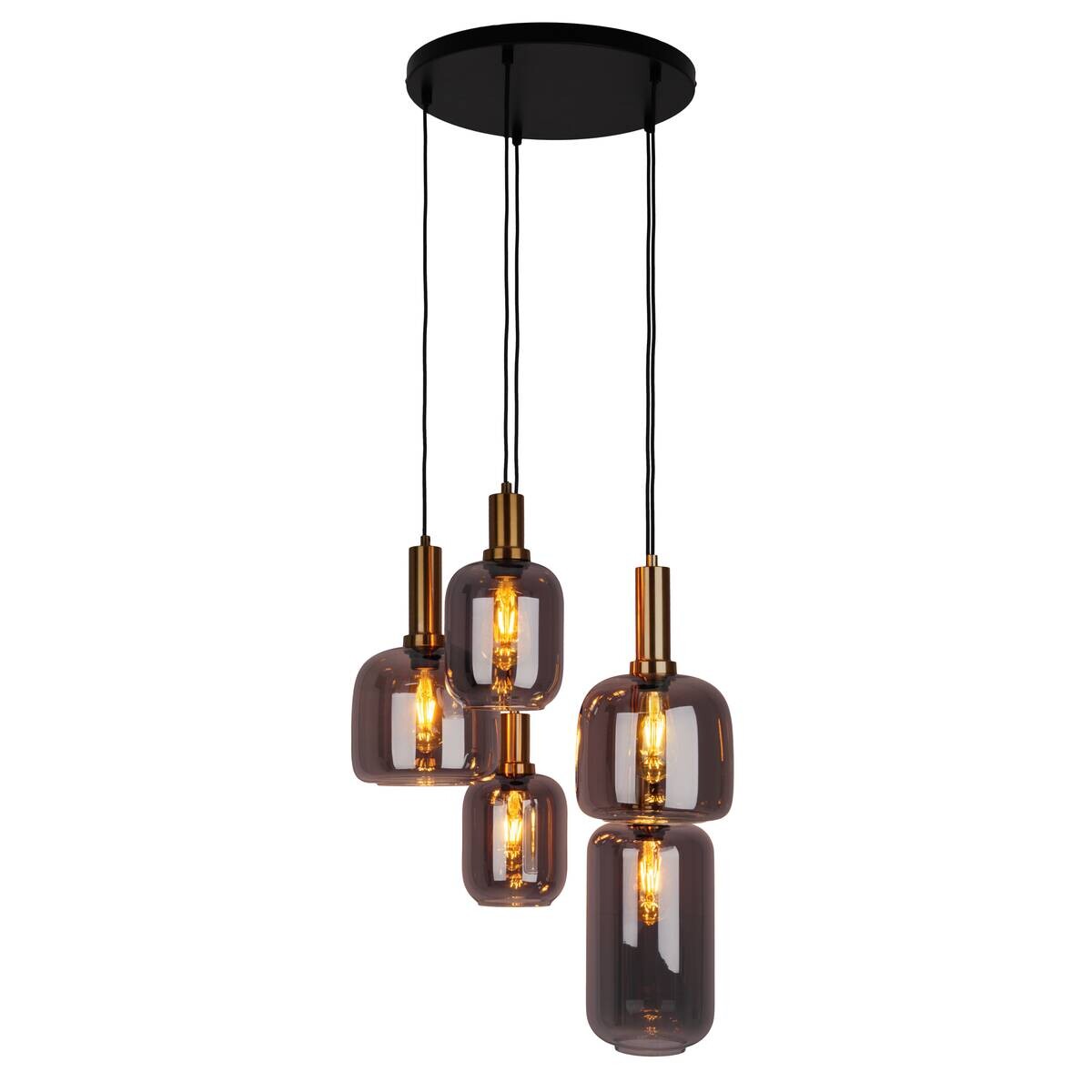 Näve Leuchten Pendelleuchte 7095822 schwarz Metall Glas T/D: ca. 150x55 cm E27 5 Brennstellen