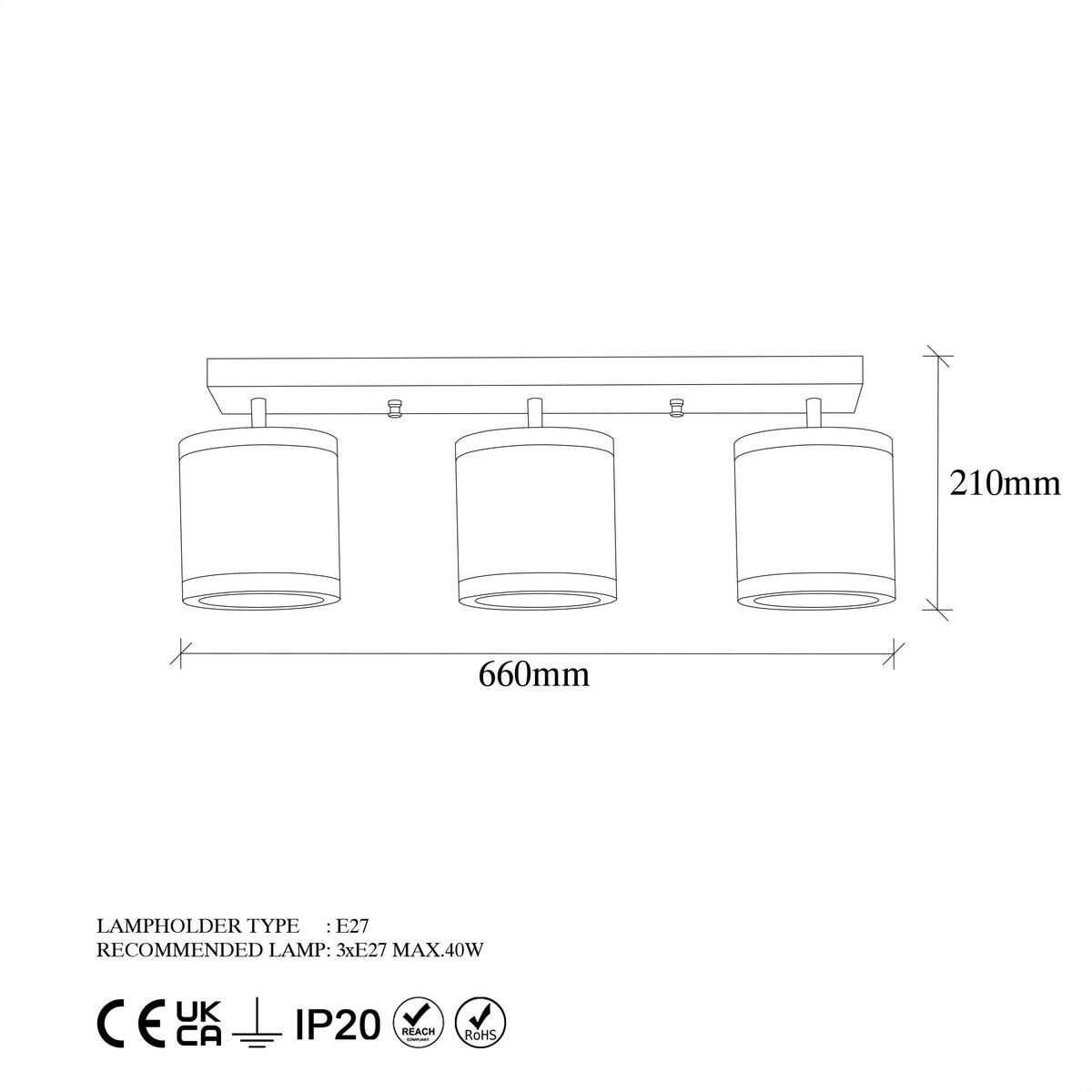 Opviq Deckenleuchte Way-11635 B/H/T/L: ca. 66x21x15x66 cm E27 3 Brennstellen