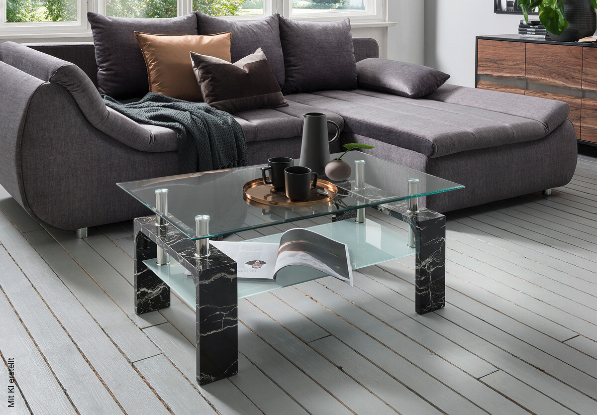 Glascouchtisch Modena Marmor Optik glasklar B/H/T: ca. 100x45x60 cm