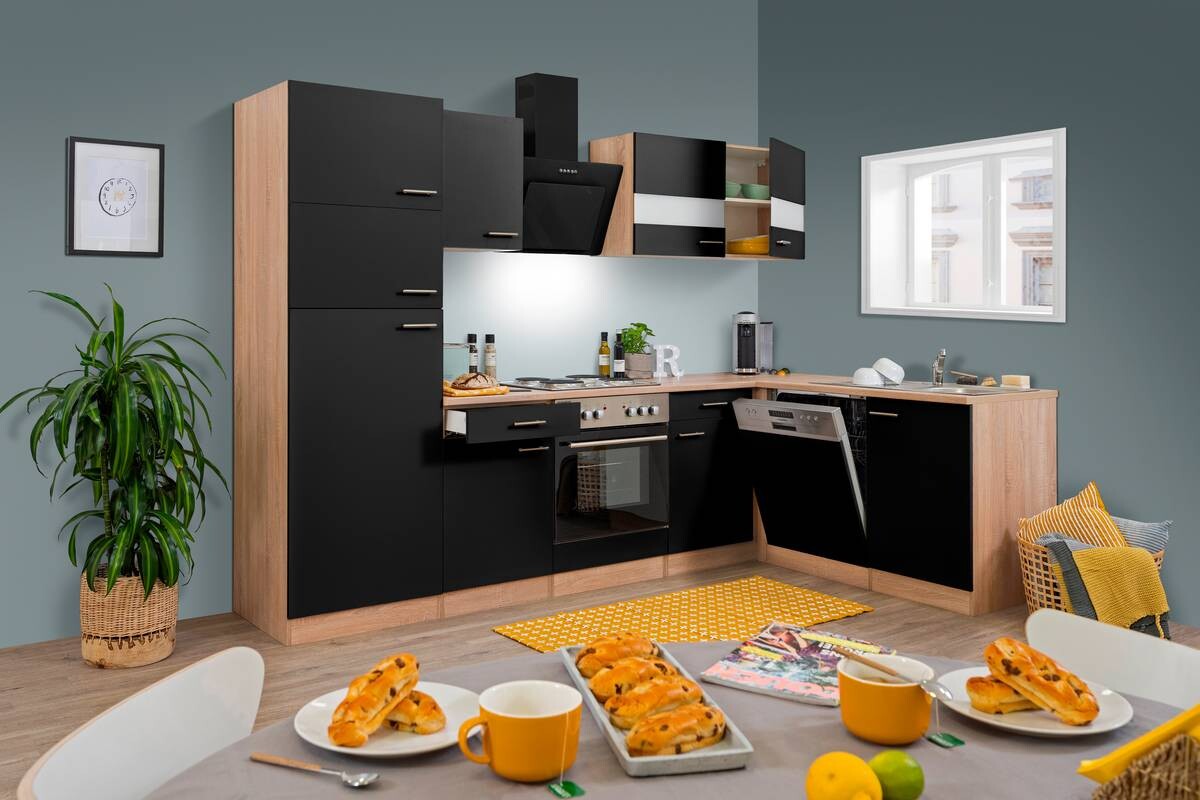 Respekta Winkelküche Economy schwarz matt B/H/T: ca. 280x200x172 cm