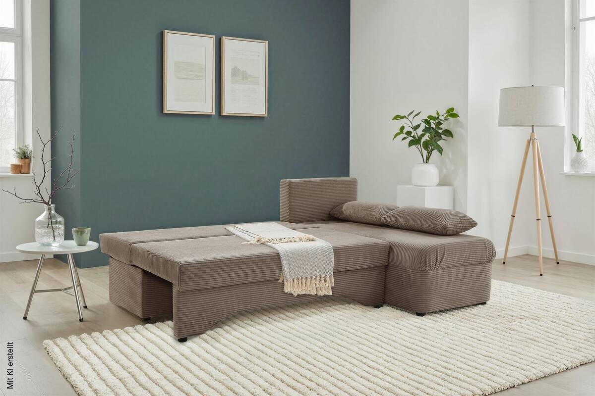 Ecksofa mit Bettfunktion und Bettkasten taupe Microfaser B/H/T: ca. 191x70x142 cm