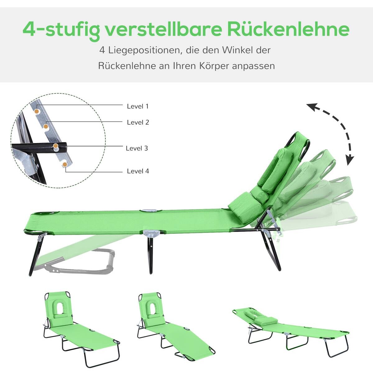 Outsunny Sonnenliege grün Polyester B/H/L: ca. 58x36x187 cm