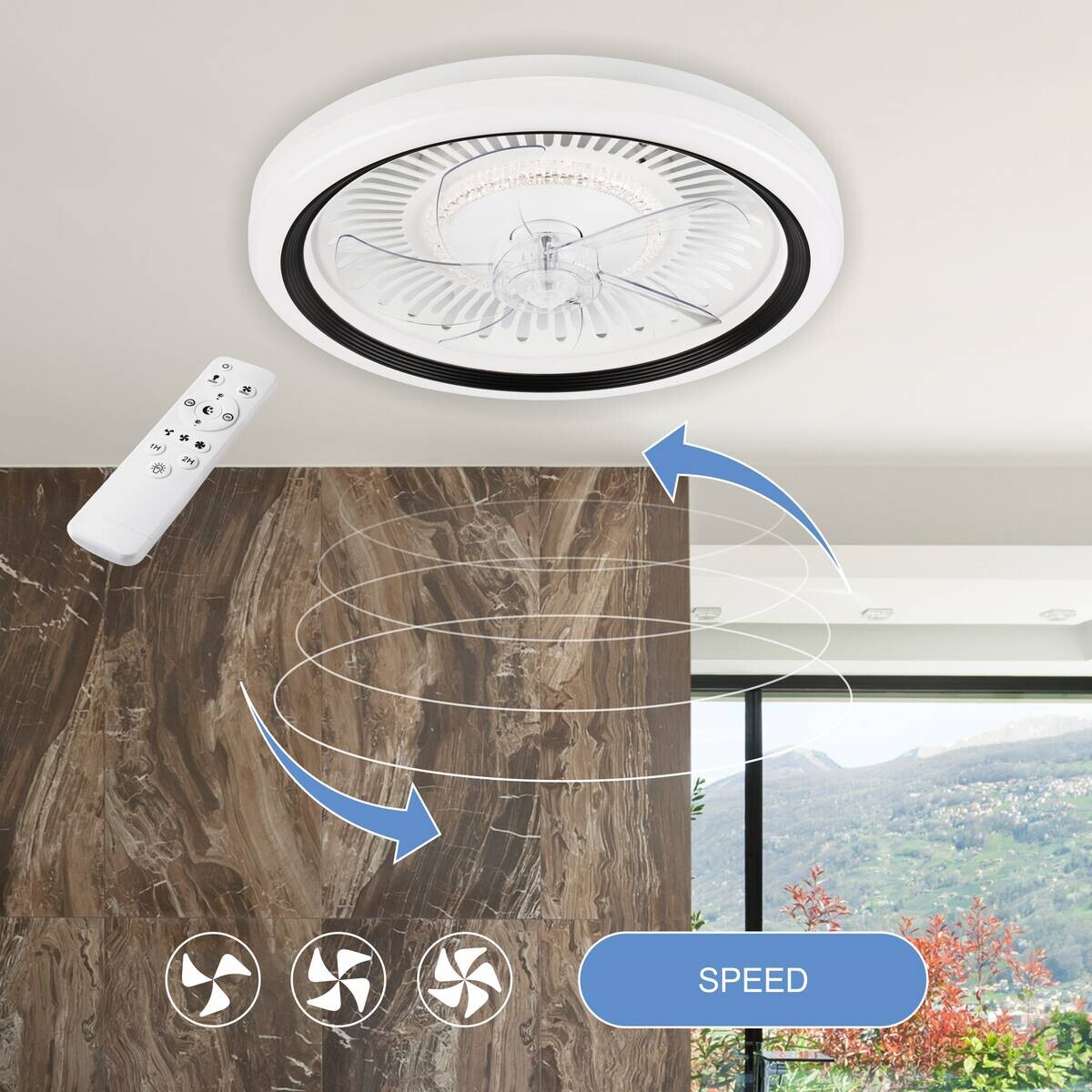 Lamkur LED-Deckenventilator FALCO 49908 schwarz weiß H/L: ca. 17x50 cm max. 40 W