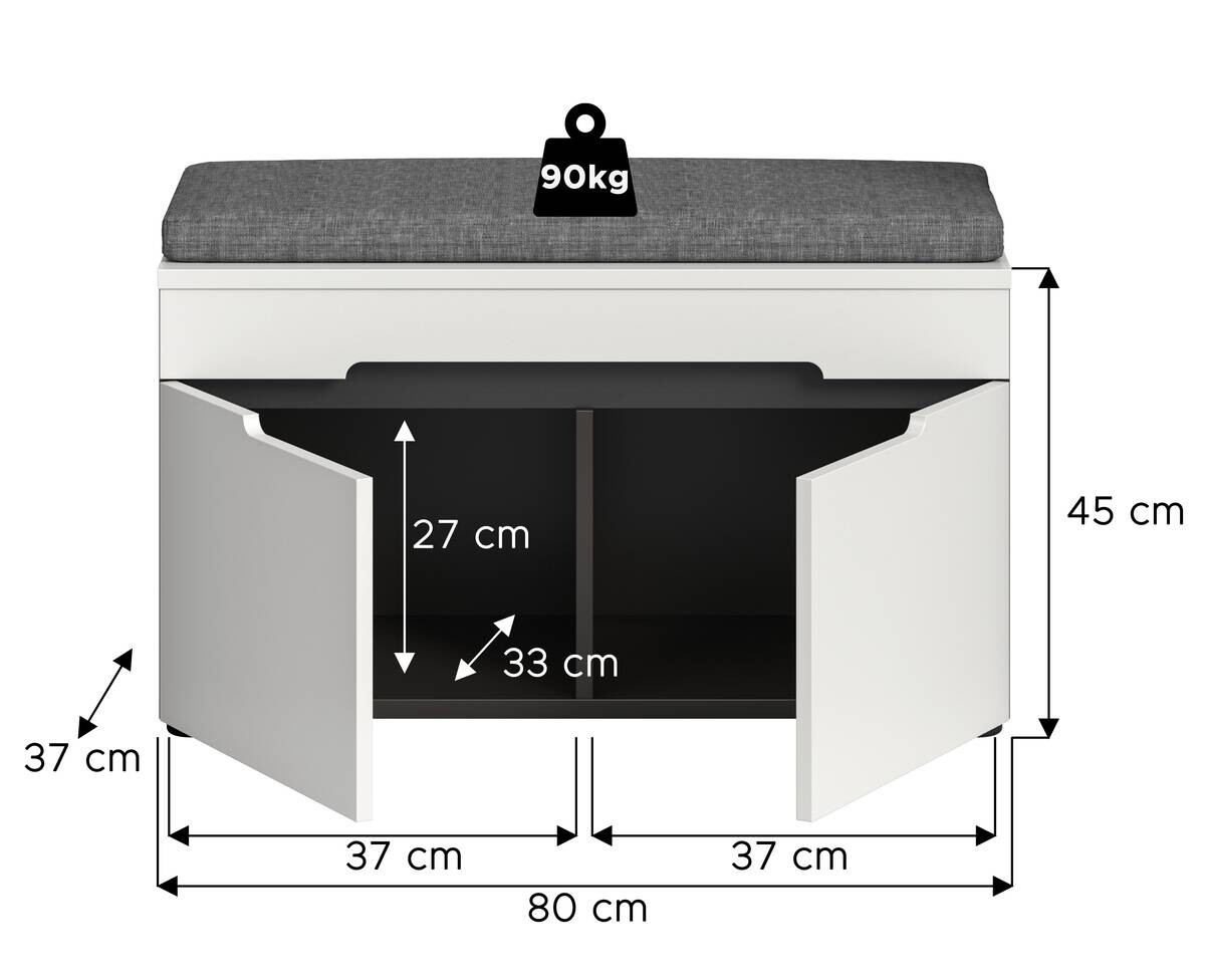 Sitzbank Canu basaltgrau Nachbildung weiß B/H/T: ca. 80x45x37 cm