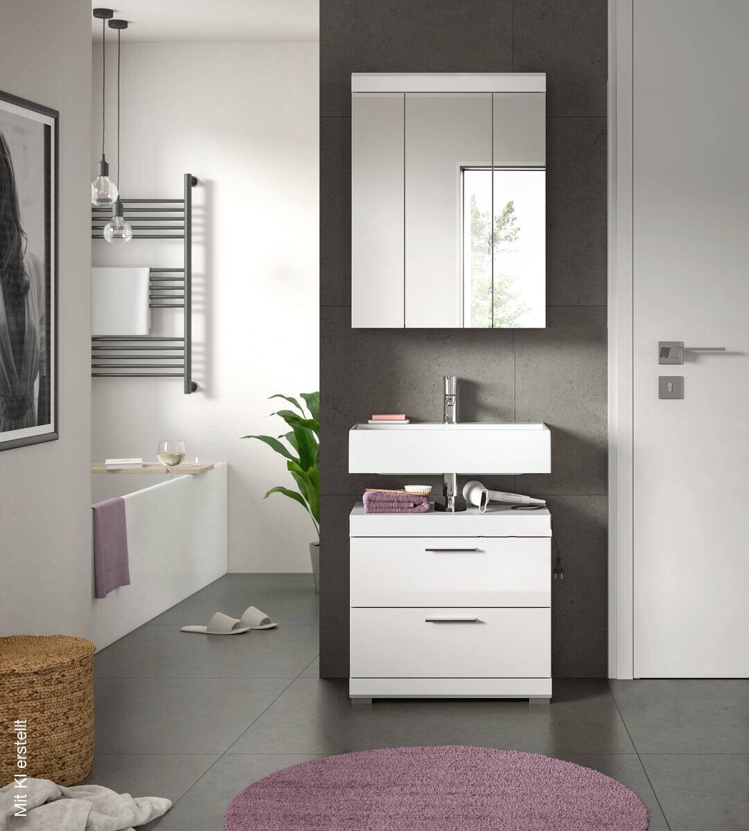 Badezimmer-Set Scout weiß weiß Hochglanz B/H/T: ca. 60x191x37 cm