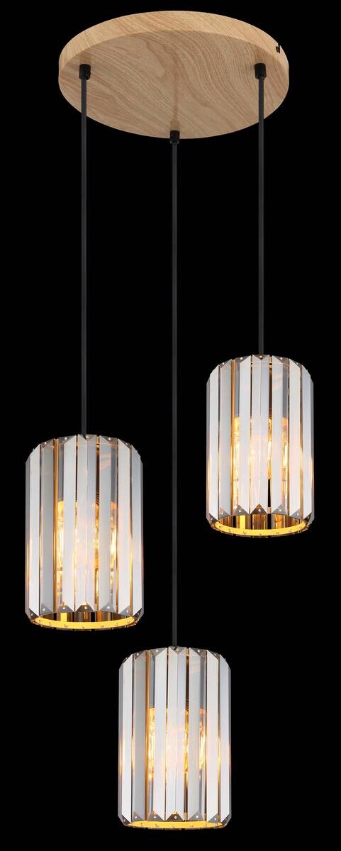 GLOBO Pendelleuchte RUN 30229346 Rauch braun schwarz Metall Glas H/D: ca. 120x35 cm E27 3 Brennstellen
