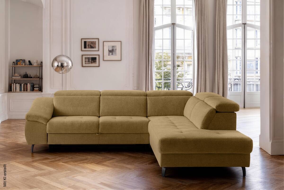 Ecksofa mit Bettfunktion senf Flachgewebe B/H/T: ca. 280x96x238 cm