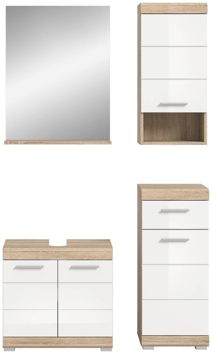 Badezimmer-Set Lambada Eiche Sonoma Nachbildung weiß Hochglanz B/H/T: ca. 112x191x34 cm