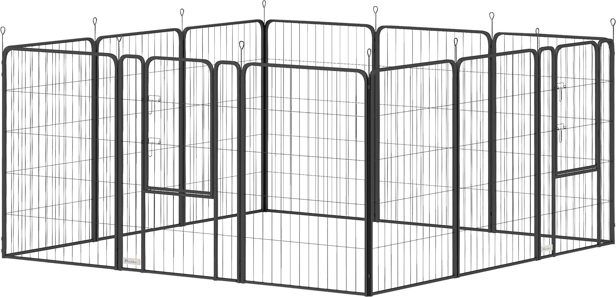 PawHut Welpenauslauf schwarz Stahl B/H/L: ca. 204x100x204 cm
