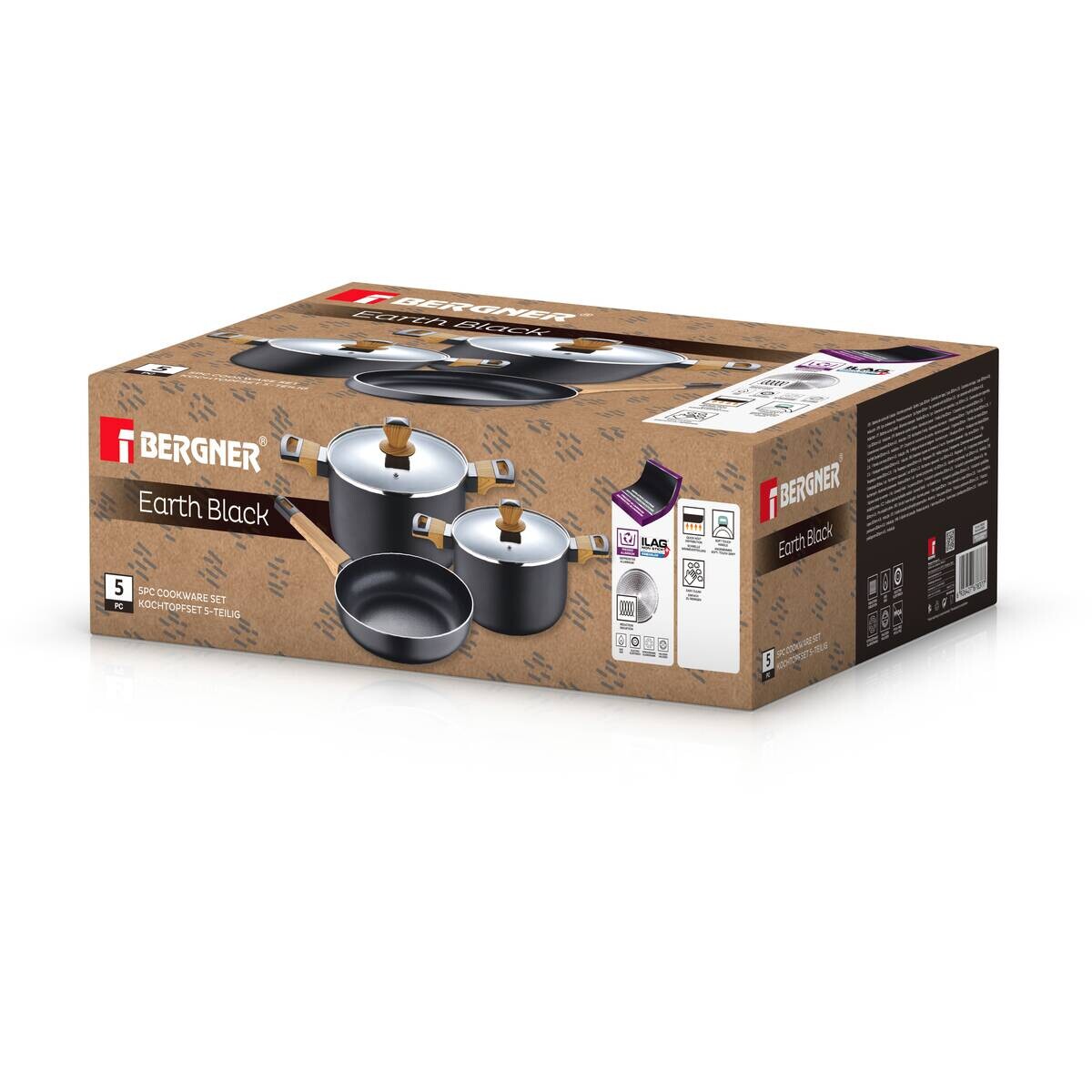 BERGNER Kochgeschirrset EARTH BLACK schwarz Aluminium 5 tlg.