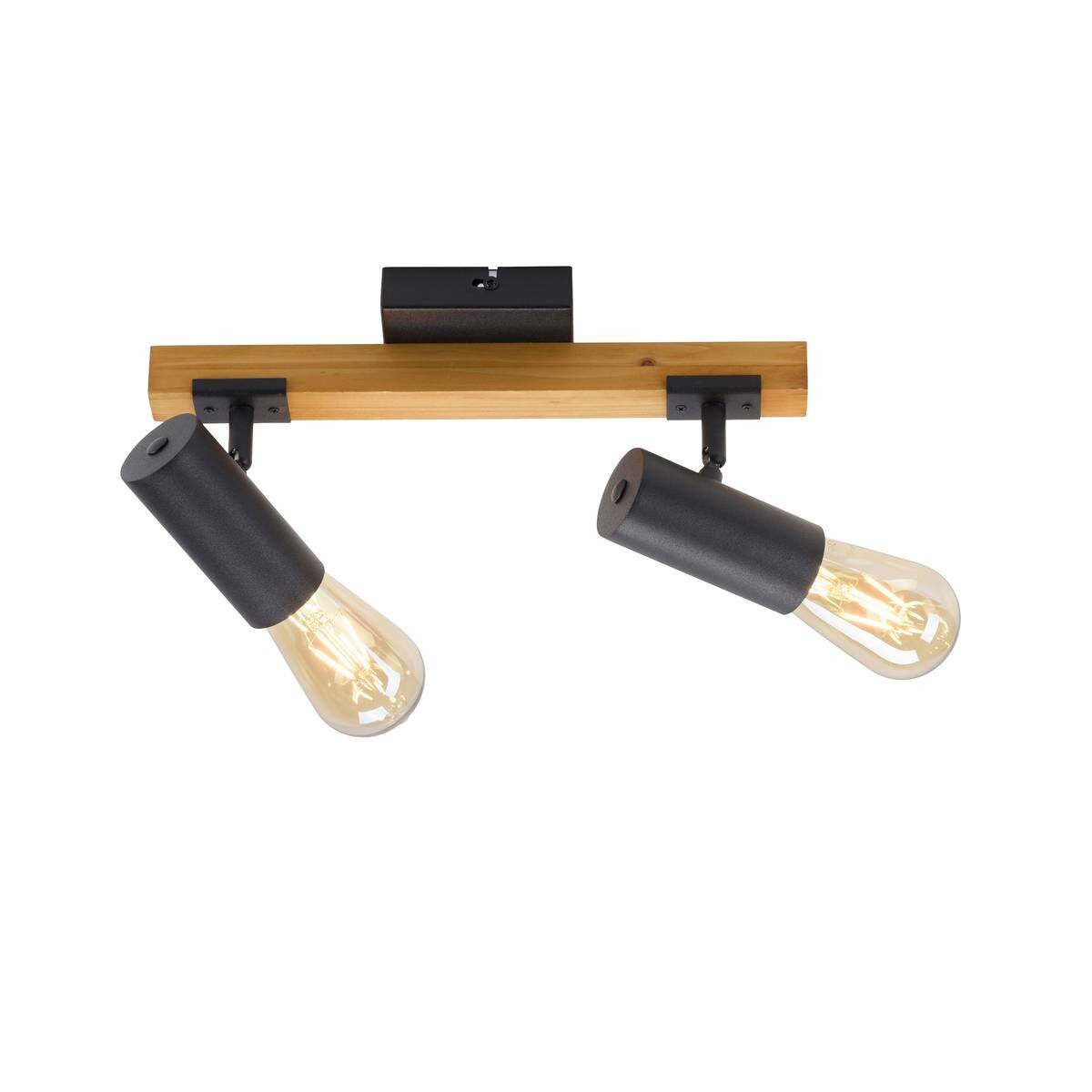 Just Light Deckenleuchte PILON 15162-18 natur schwarz Metall Holz B/H/T: ca. 35x18x10 cm E27 2 Brennstellen