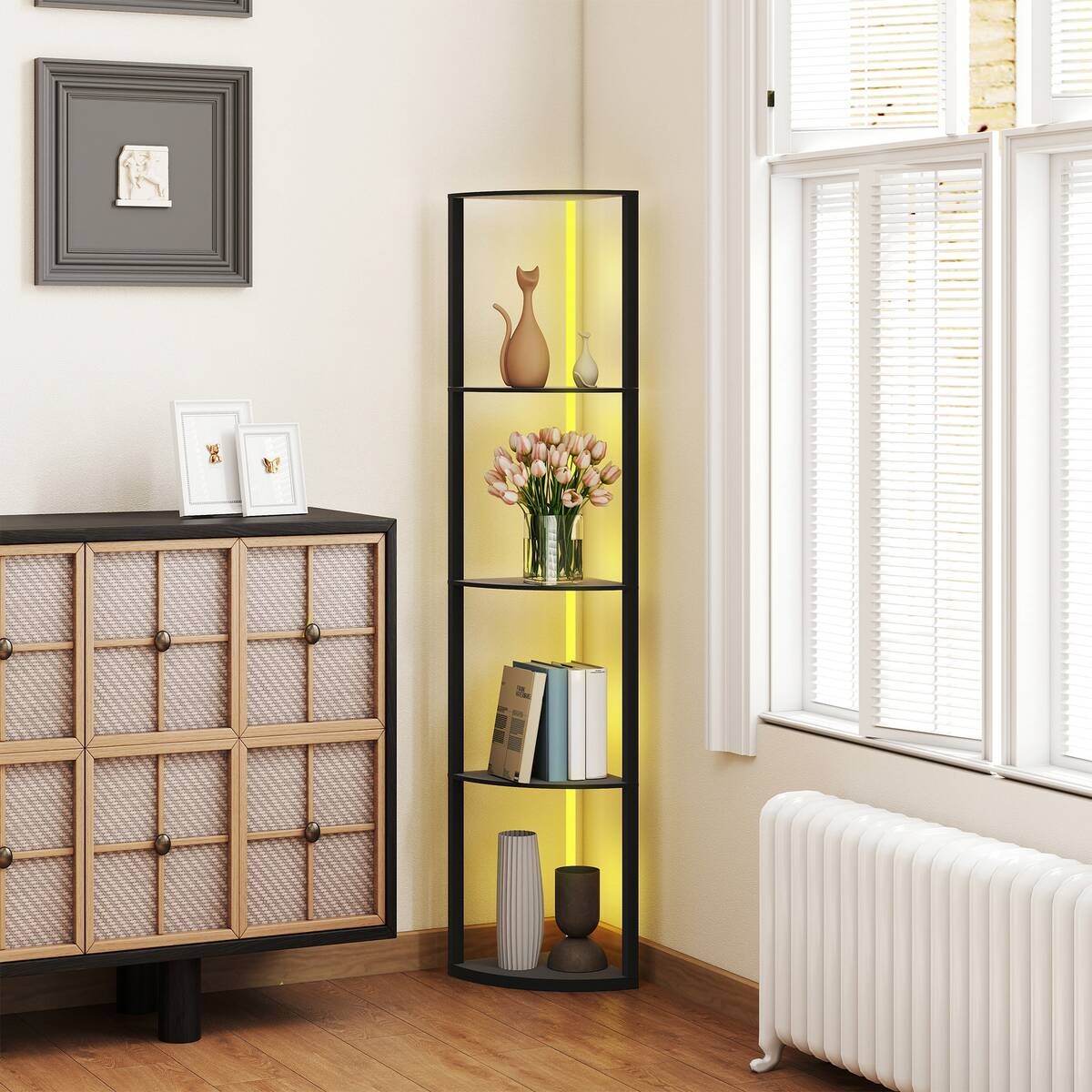 HOMCOM Stehleuchte schwarz MDF B/H/L: ca. 29,5x163x42 cm