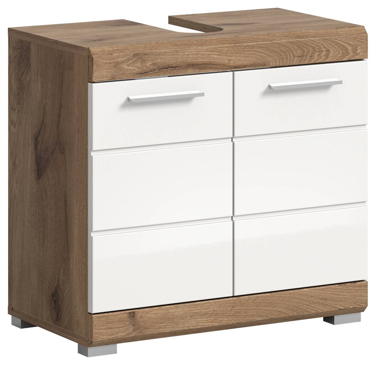 Waschbeckenunterschrank Wave Oak Nachbildung weiß Hochglanz B/H/T: ca. 60x56x34 cm