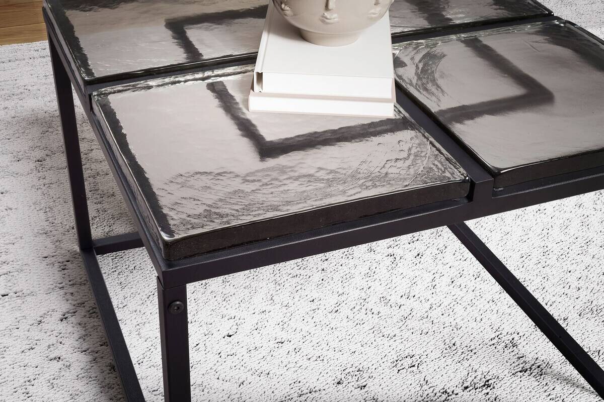 Wohnling Couchtisch klar schwarz Glas Metall B/H/T: ca. 58x43,5x58 cm