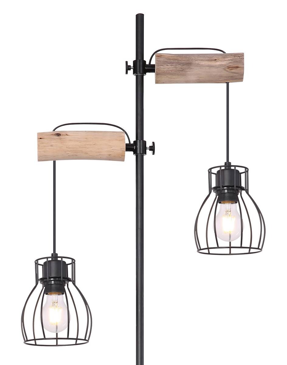 GLOBO Stehlampe Mina schwarz natur Metall Holz H: ca. 168 cm E27 2 Brennstellen