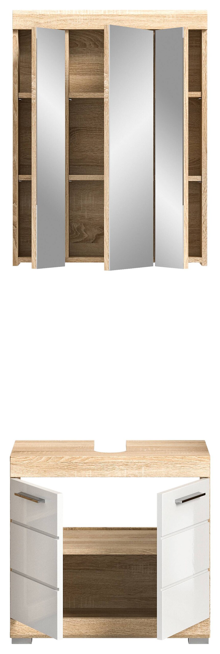 Badezimmer-Set LAMBADA Eiche Sonoma Nachbildung weiß Hochglanz B/H/T: ca. 60x191x34 cm