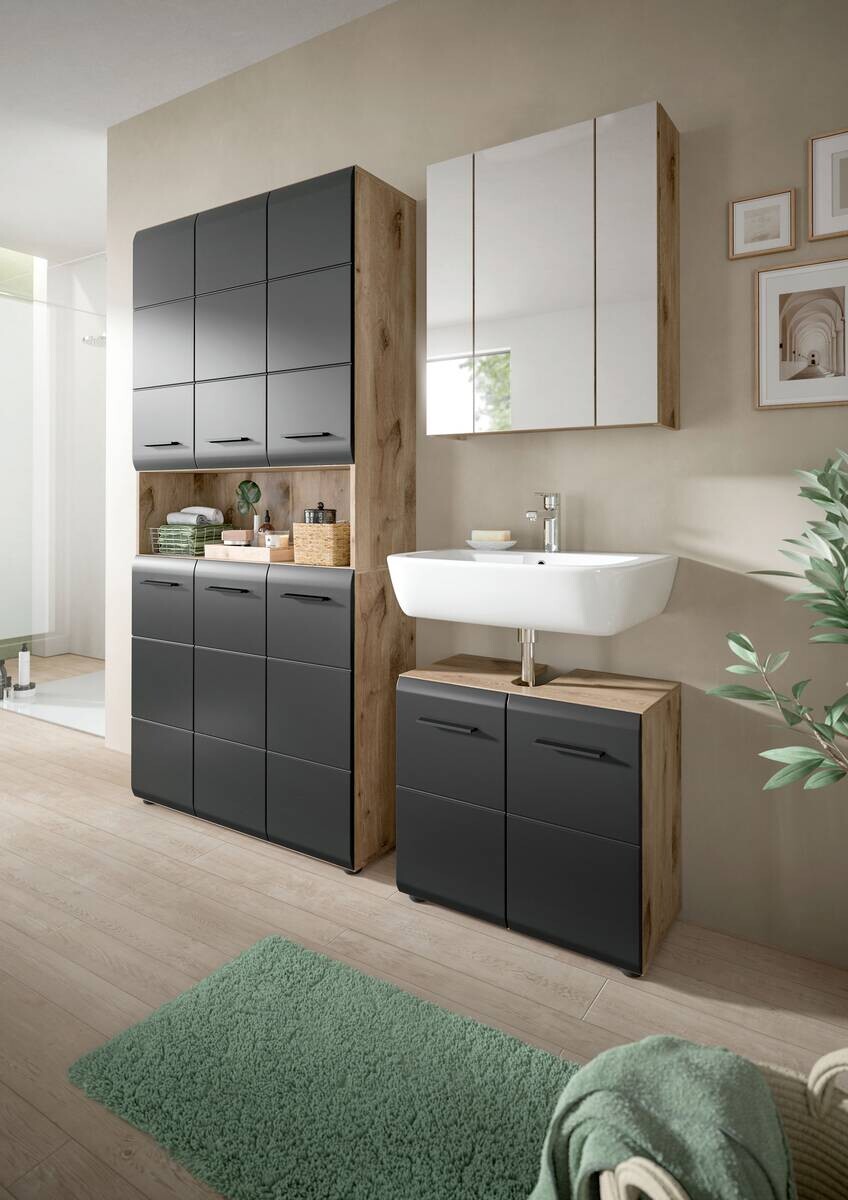 Badezimmer-Set Ice Nox Oak Nachbildung schwarz matt B/H/T: ca. 165x185x46 cm