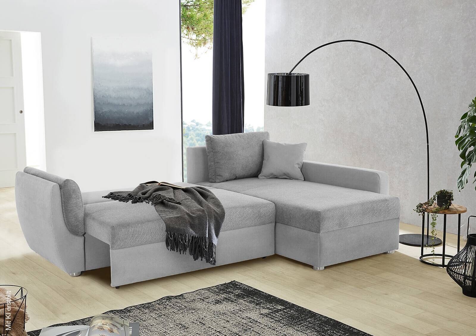 Ecksofa mit Bettfunktion und Bettkasten grau Polyester B/H/T: ca. 247x82x178 cm