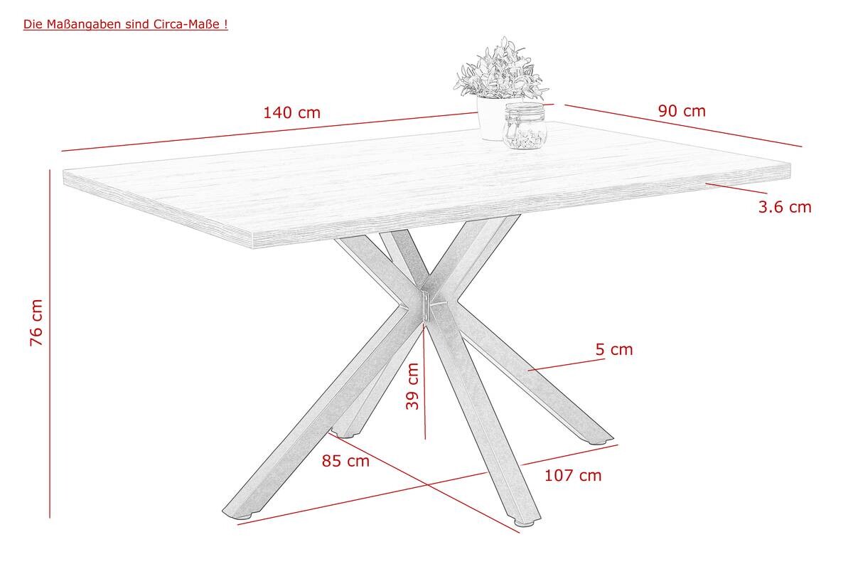 Esstisch CLEO Eiche Old Wood Nachbildung schwarz pulverbeschichtet B/H/T: ca. 140x76x90 cm