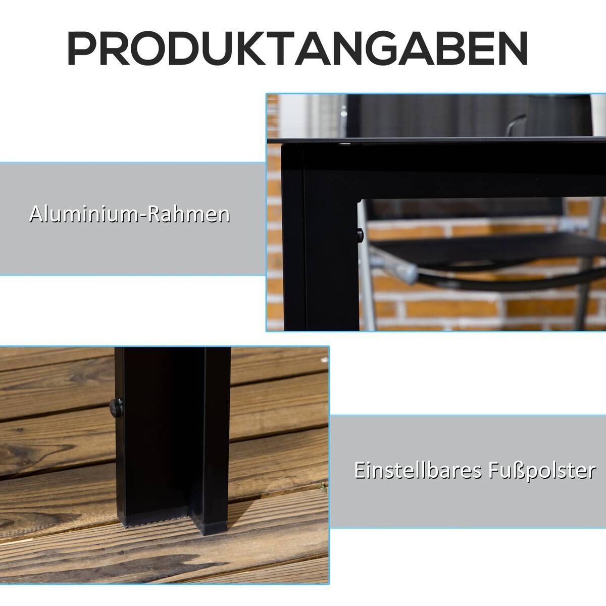 Outsunny Gartentisch schwarz Aluminium B/H/L: ca. 90x74x150 cm