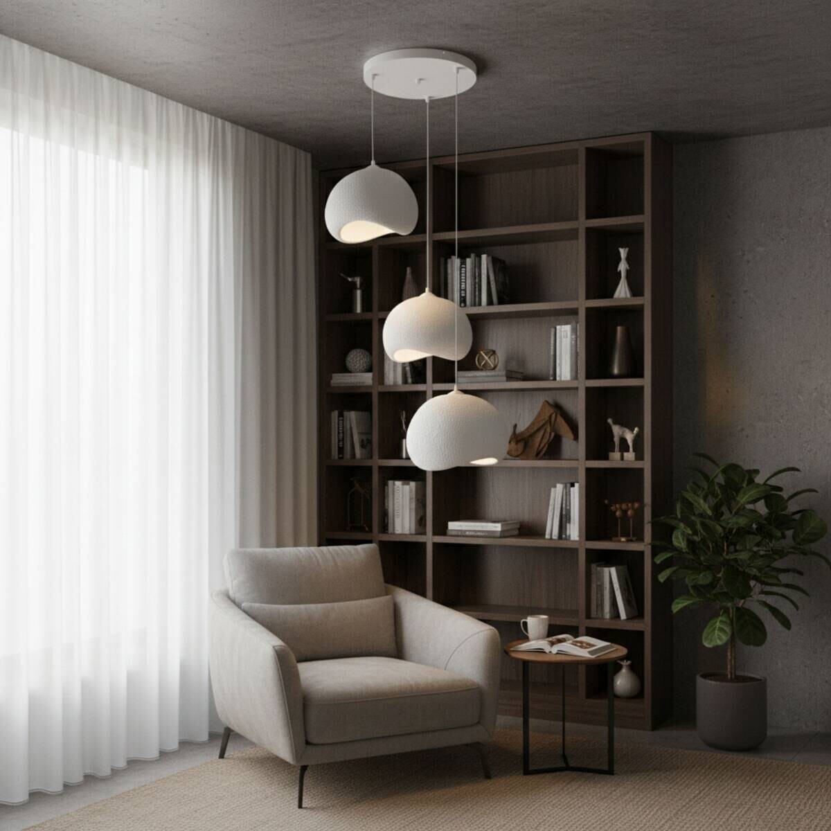 Opviq Pendelleuchte Yontu-15853 weiß Polyester-Mischgewebe Metall B/H/L: ca. 29x120x34 cm E27 3 Brennstellen