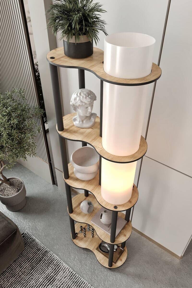 Opviq Stehleuchte nussbaum PVC MDF B/H/T/L/D: ca. 17x150x17x17x17 cm E27 1 Brennstellen