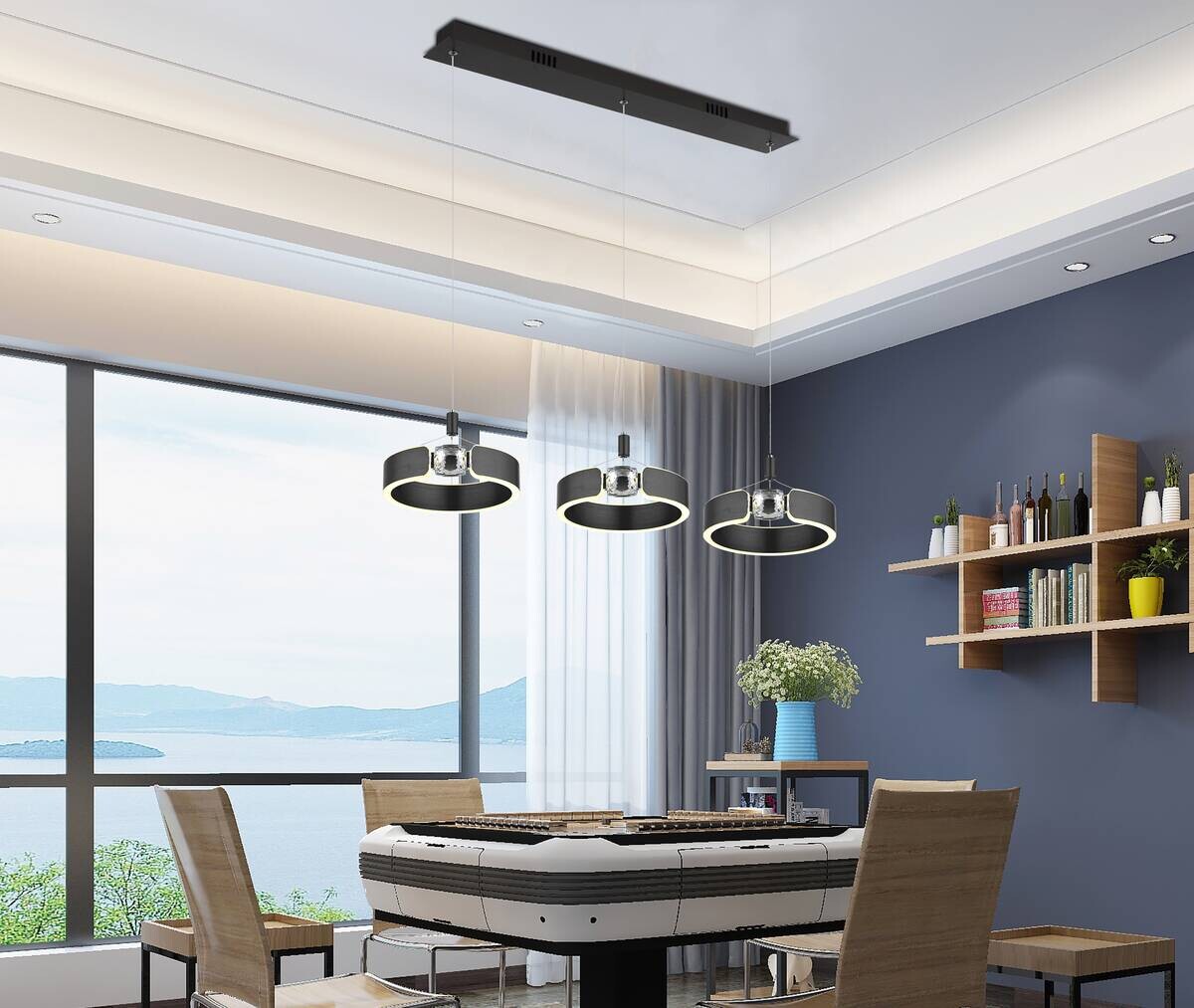 POCOline LED-Pendelleuchte Rings schwarz Metall B/H/L: ca. 22x120x82 cm
