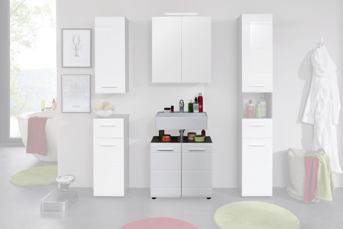 Waschbeckenunterschrank Line Rauchsilber Nachbildung weiß Hochglanz B/H/T: ca. 60x56x31 cm