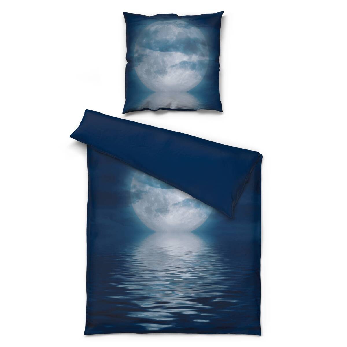 beau rêve Microfaser Bettwäsche dunkelblau grau 100% Polyester B/L: ca. 135x200 cm